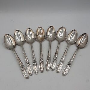 Oneida White Orchid 8 Teaspoons Community 1953 Silverplate Flatware Floral
